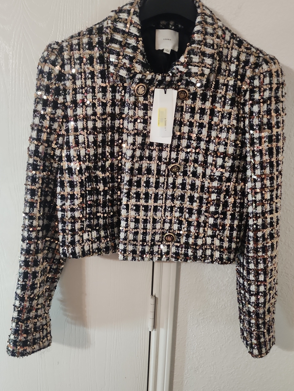Tweed Blazer in Black, White & Gold. NWT